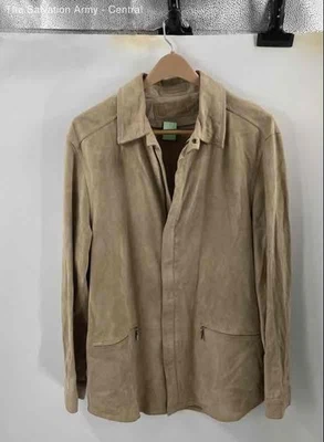 Jhane Barnes 男式棕色领长袖休闲衬衫夹克,尺寸 L — 第 1/4 张图片