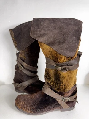 Vtg Kenneth Cole Easy Rider ll Fur Knee High Italy Boots 9 Brown Slouchy Biker - Image 1 of 4