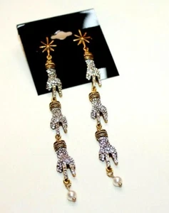 Nordstrom Rack Earrings gold plated Peace hand Linear crystal rare women's  - Picture 1 of 2