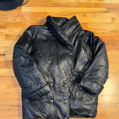 Chaqueta de invierno vintage de cuero de cordero triple plumón de ganso estilo años 90’s para mujer’s S Foto 1 de 4