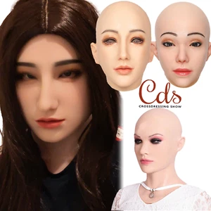 Máscara de cabeza travesti para mujer para disfraces máscara facial realista de silicona para mujer - Imagen 1 de 28
