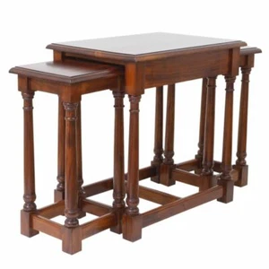 Solid Mahogany Wood Flute Leg Nest Table Antique Reproduction Design Set of 3 - Picture 1 of 3