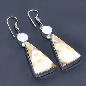 Polka Dot Agate, Pink Chalcedony Gemstone Jewelry Earring 2.46" - Picture 1 of 1