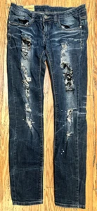 Machine Womens Size US 30 Italy 44 Dark Wash Low Rise Distressed Skinny Jeans - Picture 1 of 7