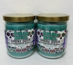 Smoke Odor Exterminator 13 oz Jar Candle, Sugar Skull Set of Two Candles.