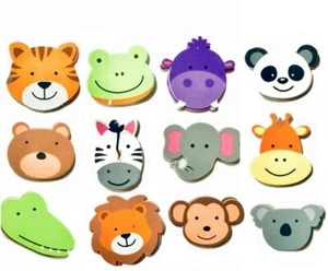 Jungle Animal Face Stickers x12 Large Self Adhesive 6x5cm Kids Craft Card Making - Picture 1 of 2