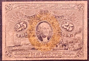 FRACTIONAL CURRENCY #1283 25 CENT WASHINGTON NO SURCHARGES - Picture 1 of 2