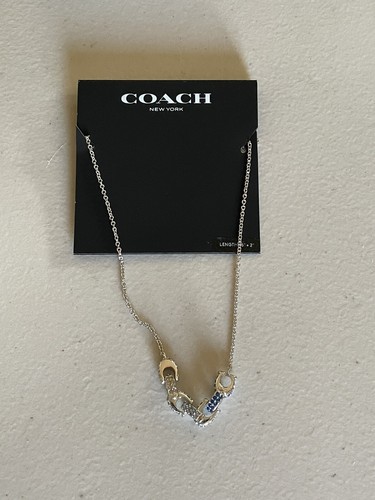 COLLANA CIONDOLO COACH SIGNATURE “C” TONO ARGENTO CRISTALLI CHIARI E BLU 16”+2”