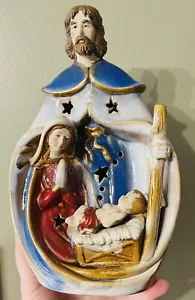 Vintage Krippe Keramik Figur Teelicht bunt Heilige Familie Weihnachten - Bild 1 von 10