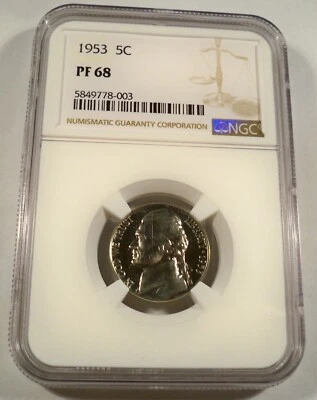 1953 5c NGC PF68 PROOF JEFFERSON NICKEL PR PF 68 LOOKS CAMEO - Image 1 of 4
