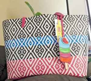 INC International Concepts Reyna Large Tote Pink/blue Stripe MSRP$99.50 - Picture 1 of 4