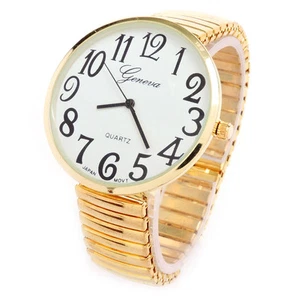 Reloj para mujer dorado súper grande cara redonda banda elástica fácil de leer Geneva - Imagen 1 de 3