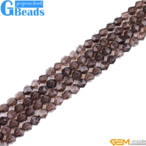 Natural Smoky Quartz Gemstone Faceted Polygonal Beads For Jewelry Making 15" - Picture 1 of 24