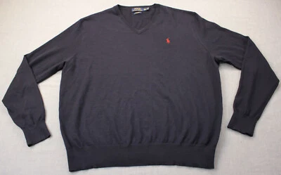 Ralph Lauren Polo Mens Blue w Red Pony Merino Wool Slim Fit V-Neck Sweater  2XL - Image 1 of 3