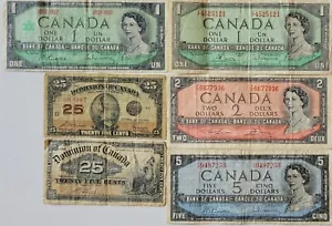 LOTE DE 6 BILLETES CANADÁ 1923 - 1967 LOTE RARO SIN PRECIO BASE - Imagen 1 de 4