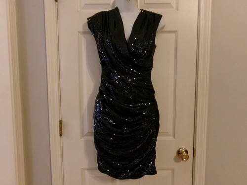 RIDOTTO!!! Abito da cocktail ALEXANDER WANG blu navy con paillettes per feste taglia O