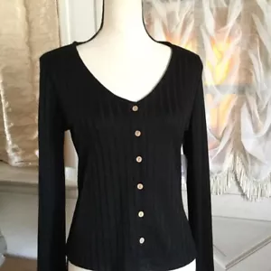 New Women Knit Top Blouse Cardigan Black Slim Look Size S 4-6 Soft Light Weight - Picture 1 of 3