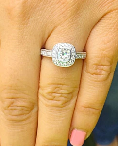14k White Gold Cushion Moissanite and Natural Diamond Engagement Ring 1.70ctw - Picture 1 of 12