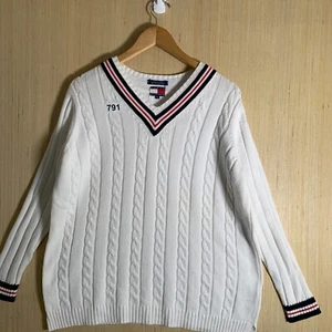 Vintage Tommy Hilfiger Erwachsenengröße Medium weiß Langarm Herrenpullover 90er - Bild 1 von 13