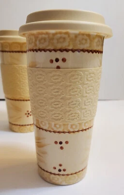 Temptations by Tara 16 oz ceramic travel mug tumber w/lid & sleeve Old World - Image 1 of 4