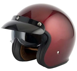 Open Face Motorcycle Helmet Vcan H589 Retro Scooter Mod Gloss Red Burgundy - Picture 1 of 8