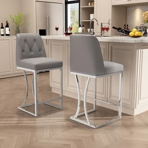 24" Counter Height Bar Stools Set of 2 Grey Counter Stools with Back For Kitchen - Picture 1 of 7