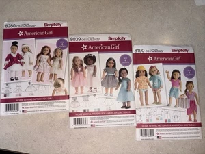 NEW LOT Of 3 18" American Girl Doll Clothes Patterns Simplicity 8039, 8280, 8190 - Picture 1 of 2
