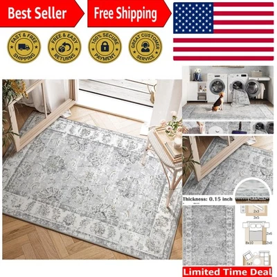 Floral 2x3 Area Rug - Distressed Grey Washable Doormat for Elegant Living Spaces - Image 1 of 4