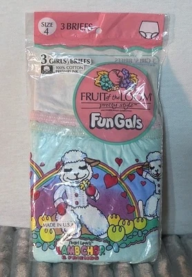 复古 1991 年 Shari Lewis Lamb Chop 尺寸 4 Fruit of the Loom FOTL Fungals 美国 3 个内裤 — 第 1/4 张图片