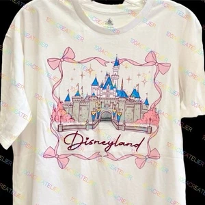 Disney Parks 2025 Disneyland Castle Pink Bows White T-Shirt NWT *All Sizes* - Picture 1 of 2