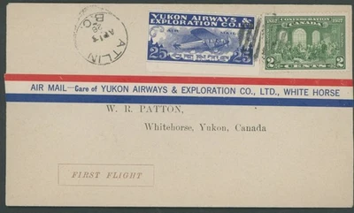 1928 CANADA-AIR POST, YUKON AIRWAYS ПЕРВЫЙ ПОЛЕТ КРЫШКА ATLIN-БЕЛАЯ ЛОШАДЬ U. #CL42 - Изображение 1 из 2
