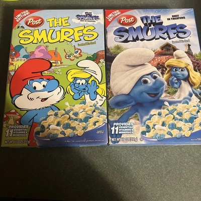 1-Box Of The Smurfs Cereal-Sweetened Rice Cereal-Double Sided By Post-LTD Ed. - Image 1 of 4