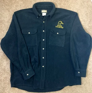 Vintage SafTbak Ducks Unlimited Fleece Shacket Black Gold Logo Made in Swaziland - Picture 1 of 3