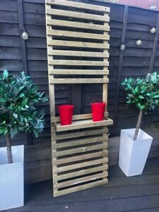 Contemporary SLATTED wooden Wall Planter  - Fence panel with 1 Shelf - HADEMADE