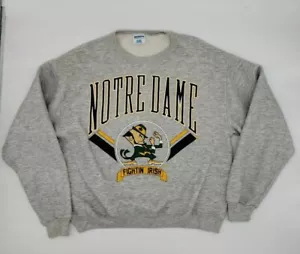 Maglione Pullover Vintage Notre Dame Fightin' Irish Grigio Mascotte Taglia Large - Foto 1 di 4
