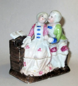 Antique 1800s Victorian Porcelain Fairing Trinket Box Music & Love at the Piano - Picture 1 of 12
