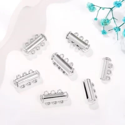 5 Silver Tone 3 Strand Clasp Necklace Bracelet Magnetic Slide Clasps - Image 1 of 4