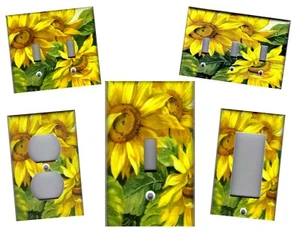 SUNFLOWERS WITH GREEN LEAVES KITCHEN HOME DECOR LIGHT SWITCH PLATES OR OUTLETS - Picture 1 of 31