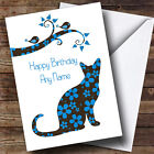 Blue & Brown Floral Cat Personalised Birthday Card