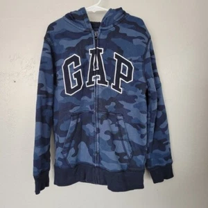 Gap Kids Boys 8 Blue Camo Jacket Hooded Full Zip Logo - Picture 1 of 5