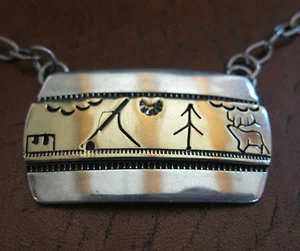 Collar Navajo Oro y Plata 14 K Escena Bosque - Imagen 1 de 3