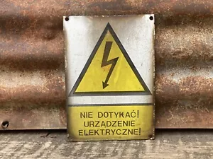 Authentisches Vintage Schild elektrische Gefahr Spannung Porzellan gelber Blitz - Bild 1 von 2