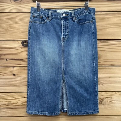 Vtg Gap Jean Skirt 4 Midi Pencil Straight Front Slit Stretch Denim Y2K Style B7 - Image 1 of 4