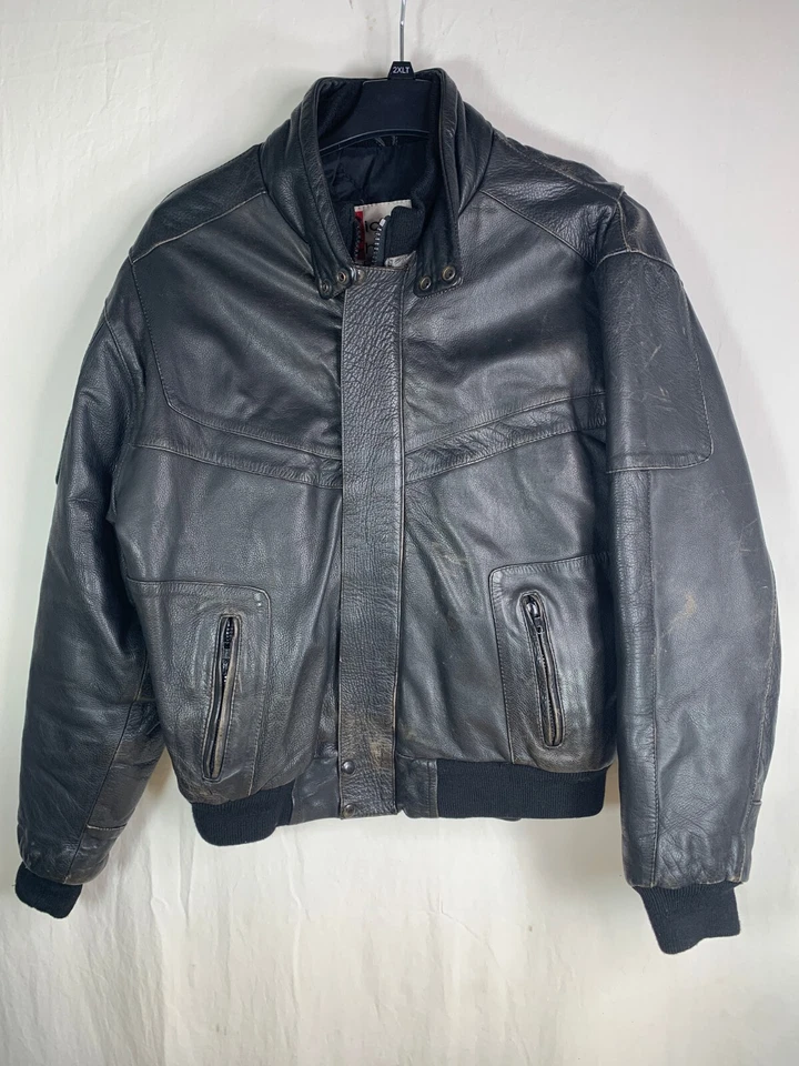 Riders Choice RC Black Heavy Leather Insulated Motorcycle Bomber Jacket Mens M - Image 1 of 4