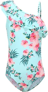 Girls One Piece Swimsuits One Shoulder Ruffle Swimwear Floral Bathing Suit - Picture 1 of 12