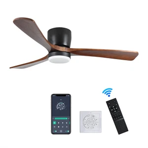 52" Modern Low Profile Ceiling Fan 3 Solid Wood Blades with Lights & APP Remote - Picture 1 of 9