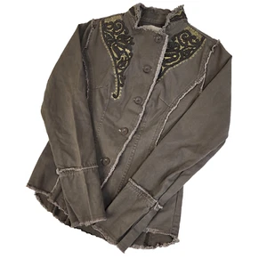 BKE Bukle Womens Embroidered Shirt Jacket Canvas Raw Edges Small #1583 - Picture 1 of 18