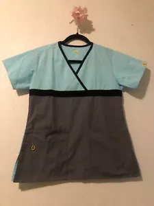 Wonder Wink Scrubs Top-XS Nurse Medical Uniform Shirt XS Blue/Black/Grey - Picture 1 of 3