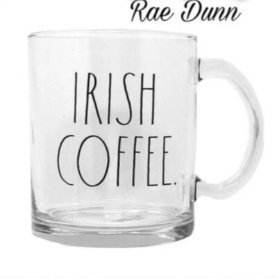 Rae Dunn Irish Coffee St Patricks Day Clear Glass 18 Ounce Coffee Mug Coffee Cup - Image 1 of 4