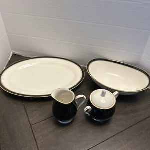 Noritake Ivory Ebony 5 Pc-Platter, Vegetable Bow, Cream & Covered Sugar 7274 NOS - Picture 1 of 12